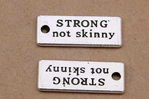 Quote Charms Antiqued Silver Word Tag Pendants Strong Not Skinny Workout Charms Exercise Charms BULK 60pcs