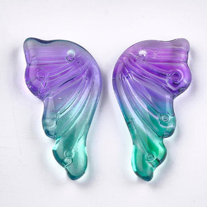 Glass Angel Wing Charms Butterfly Wing Pendants Fairy Wings Fairy Tale Charms Set Ombre Charms Purple Teal 36mm 2 pieces