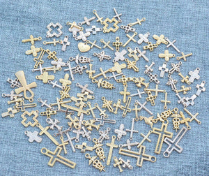 Gold Cross Charms Assorted Lot Mixed Religious Pendants Christian Catholic Findings Jewelry Supplies 10pcs