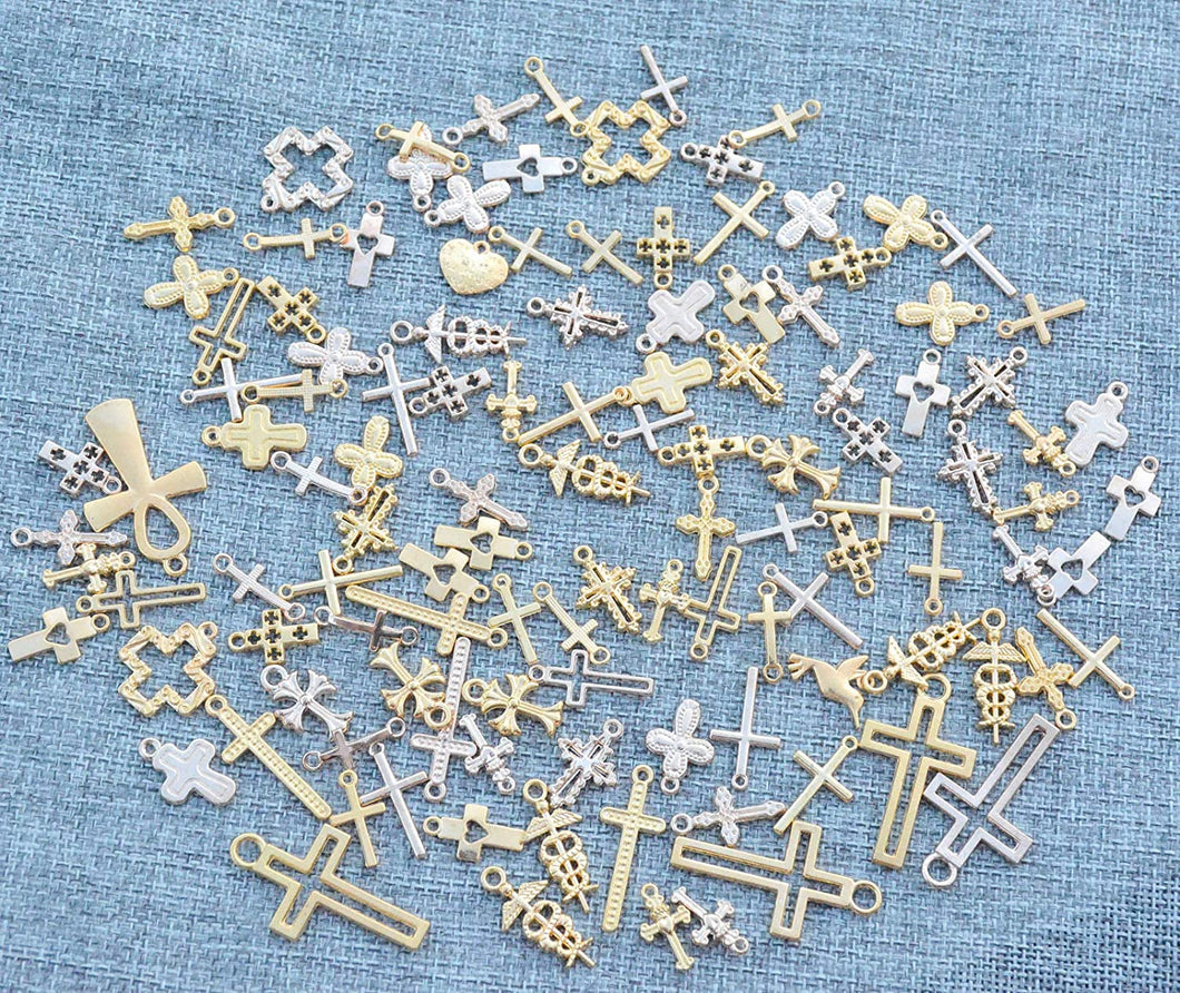 Gold Cross Charms Assorted Lot Mixed Religious Pendants Christian Catholic Findings Jewelry Supplies 10pcs