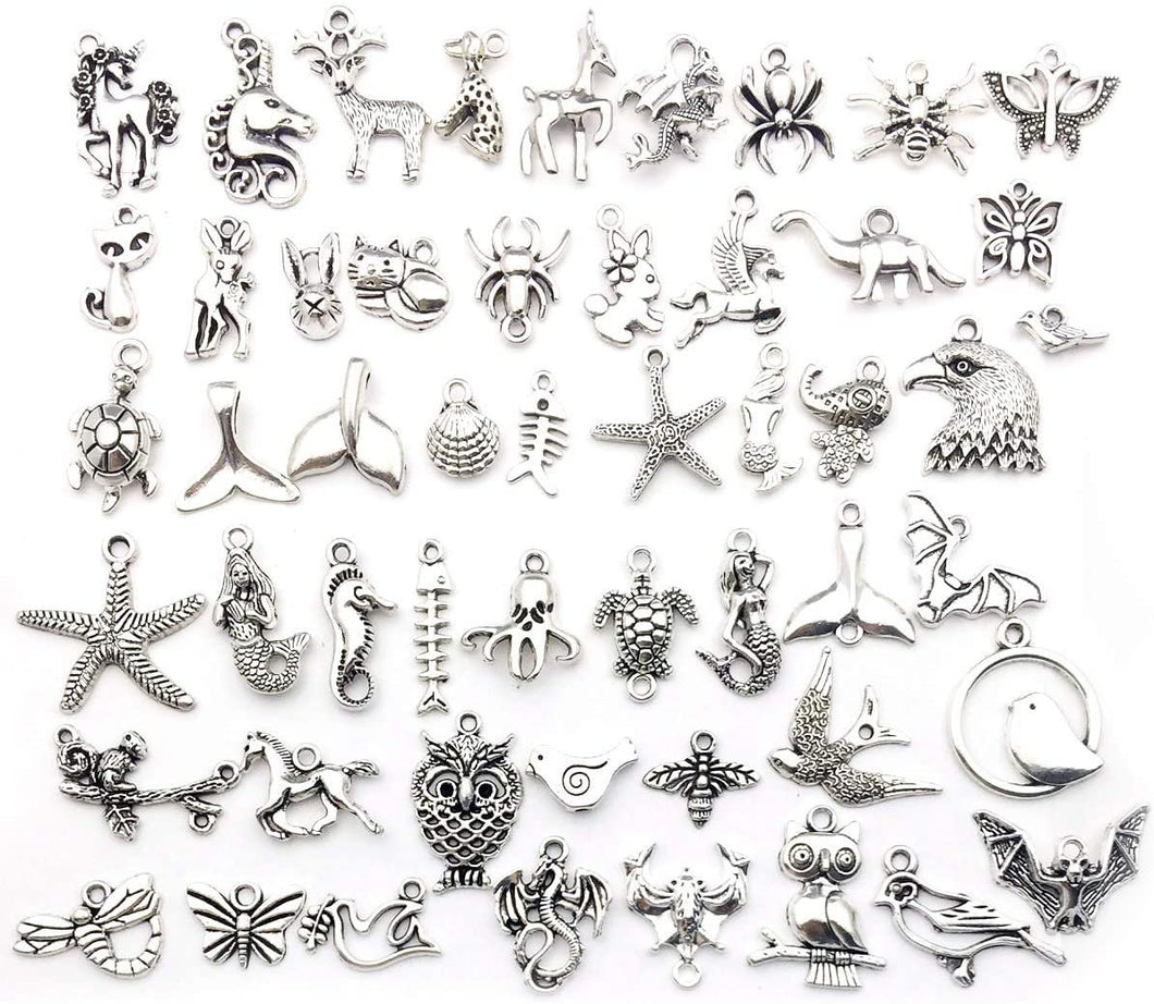 Animal Charms Set Antiqued Silver Charms BULK Charms Mixed Charms Wildlife Charms Wholesale Charms 100pcs