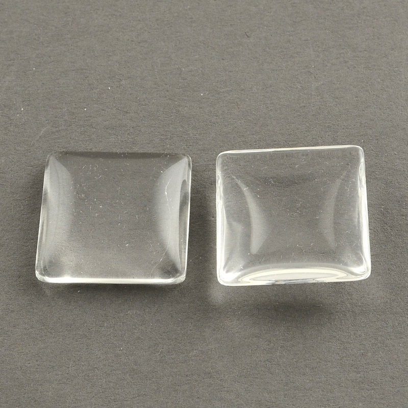 Domed Square Glass Cabochons Glass Tiles Clear Glass Square 15mm Domed Top Flatbacks 10pcs