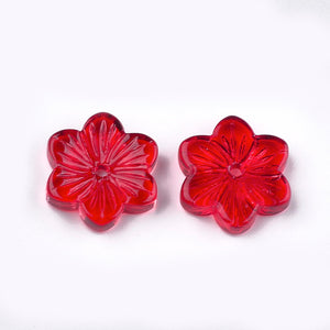 Glass Flower Beads Electroplated Glass Red Beads Floral Jewelry Supplies 14mm Beads 10pcs