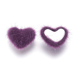 Furry Heart Cabochons Heart Flatbacks Fuzzy Cabochons Faux Fur Flat Back Hearts Assorted Lot 17mm Cabochons 4pcs