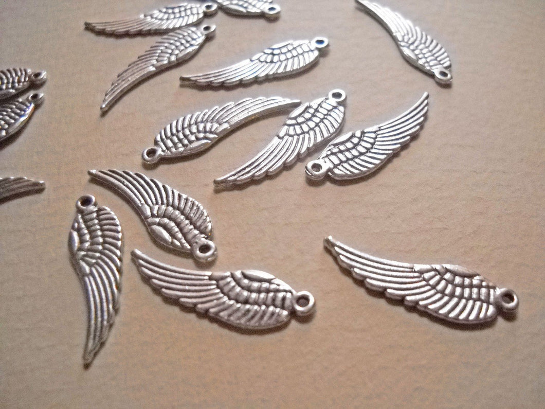 Angel Wing Charms Angel Wing Pendants Antiqued Silver Angel Wings 30mm Double Sided Wing Charms Pendants 10 pieces Wholesale Charms