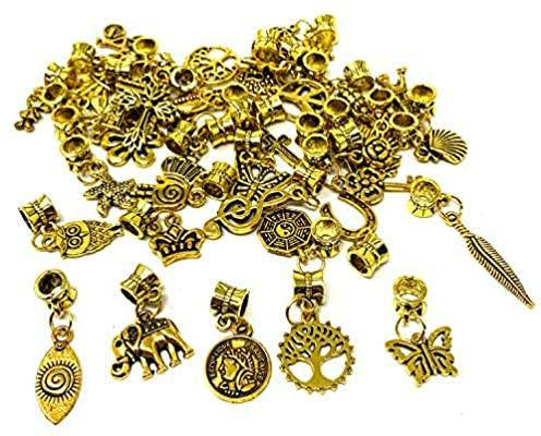 Dangle Charms Set Antiqued Gold Charms Assorted Charms Lot Big Hole Beads European Bead Dangles Mixed Charms BULK Charms Wholesale 40pcs
