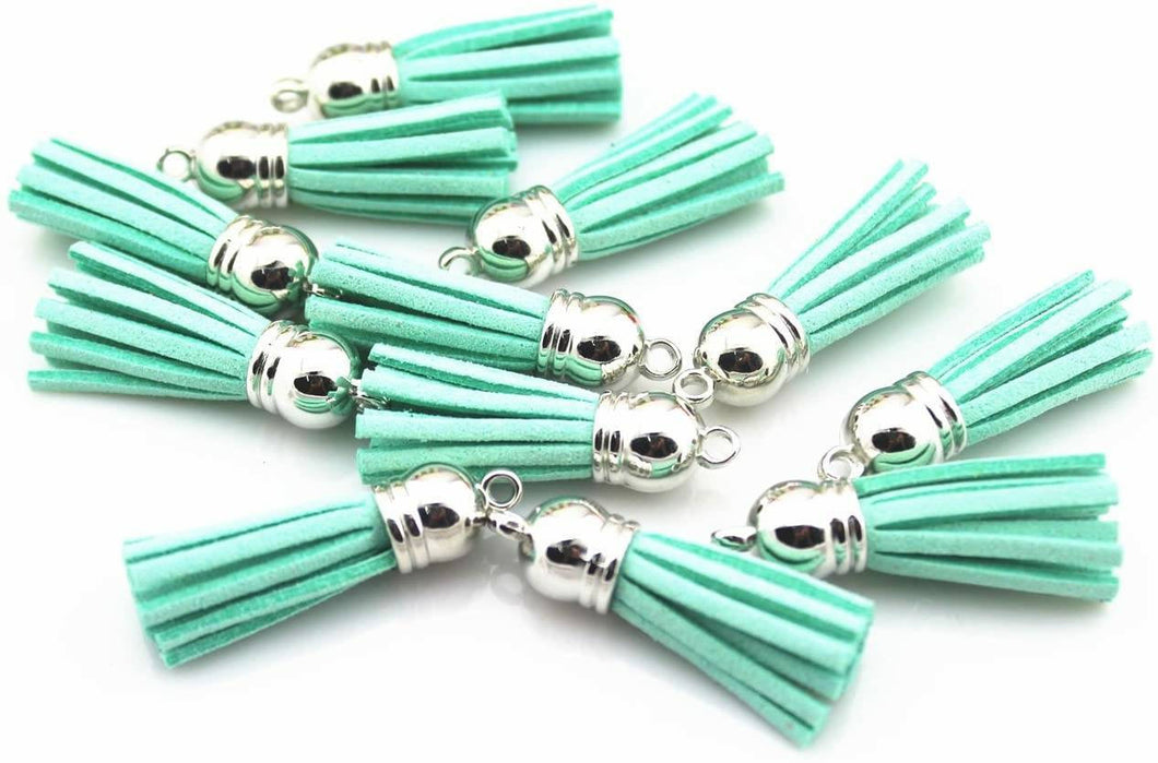 Tassel Charms Tassel Pendants Tassel Kit Faux Suede Tassels Mint Green Tassels Diffuser Pendants Diffuser Charms BULK Charms 40pcs 1.5