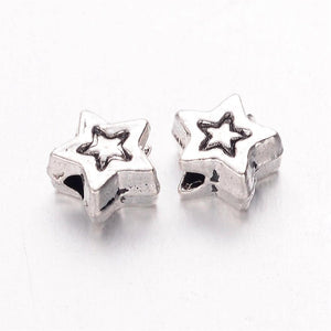 Tiny Star Spacer Beads Antiqued Silver Star Beads Metal Spacers Miniature Beads Celestial Sky Jewelry Findings 20pcs