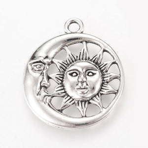 Sun Charms Sunshine Charm Silver Sun Charms Celestial Charms Sunshine Pendants Metal Sun Charms Sun and Moon Charms 30mm 2pc