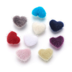 Furry Heart Cabochons Heart Flatbacks Fuzzy Cabochons Faux Fur Flat Back Hearts Assorted Lot 17mm Cabochons 4pcs