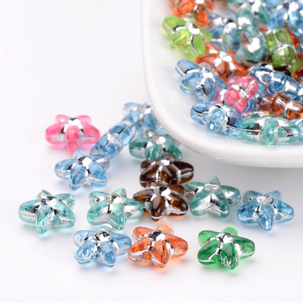 Acrylic Beads Plastic Beads Assorted Beads Wholesale Beads BULK Beads Star Beads Rhinestone Beads 50 pieces
