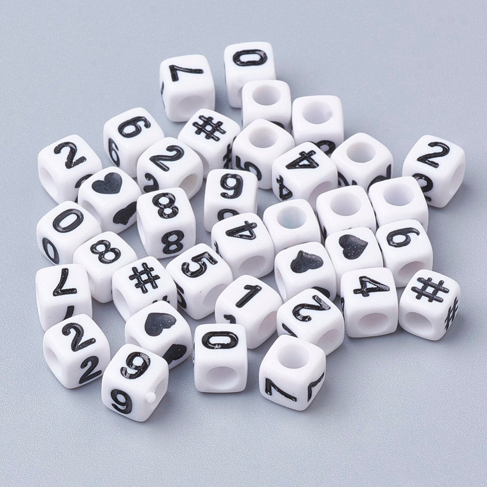 Cube Number Beads Acrylic Beads Assorted Beads Mix White Black Beads Bulk Beads Wholesale Beads 100 pieces 7mm Random
