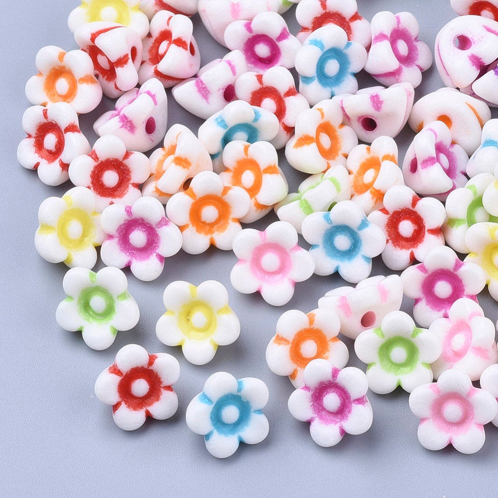 Flower Beads Acrylic Flower Beads Forget Me Not Flowers Assorted Beads Set Mixed Beads 10mm Beads 20pcs
