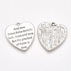 Love Quote Charm Antiqued Silver Heart Charm Silver Quote Charm Word Charm Greatest of These Is Lover