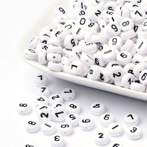 Number Beads White Number Beads Assorted Beads Set Flat Coin Beads Wholesale Beads Bulk Beads 50 pieces 7mm