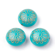 Load image into Gallery viewer, Turquoise Flower Beads Gold Metal Enlaced Daisy Beads Large Spacer Beads 16mm Beads Coin Beads Turquoise Beads 6pcs