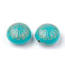 Load image into Gallery viewer, Turquoise Flower Beads Gold Metal Enlaced Daisy Beads Large Spacer Beads 16mm Beads Coin Beads Turquoise Beads 6pcs