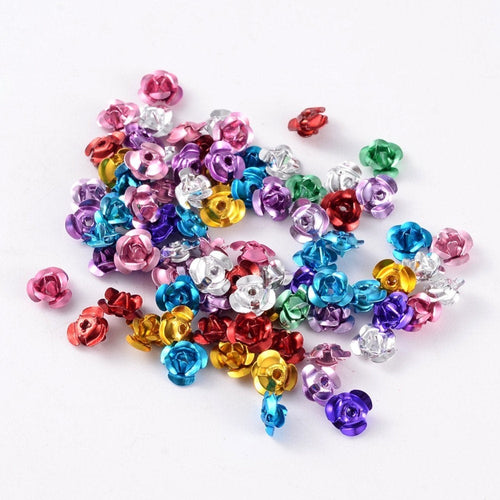 50 Aluminum Rose Beads Assorted Colors Bulk Jewelry Supplies Mixed Flower Beads 6mm Beads