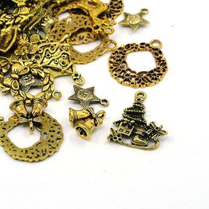Gold Christmas Charms Set Antiqued Gold Charms Christmas Pendants Assorted Charms BULK Charms Jewelry Supplies 50pcs