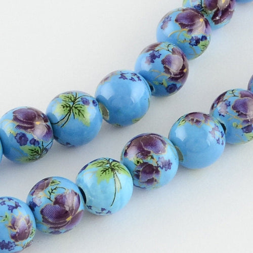 Floral Porcelain Beads Blue Porcelain Beads 10mm Beads 10mm Porcelain Beads Flower Beads Set 10pcs