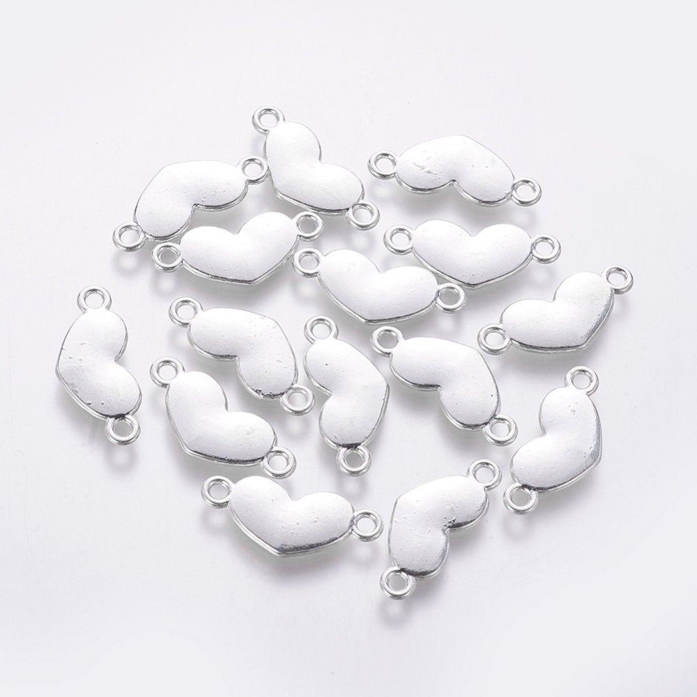 Heart Charms Antiqued Silver Heart Charms Heart Connectors Stamping Blanks Bulk Charms Wholesale Charms Heart Links 50pcs