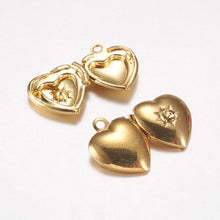 Load image into Gallery viewer, Small Heart Lockets Set Rhinestone Setting Photo Locket Pendants Brass Lockets Gold Heart Lockets 12mm 2pcs