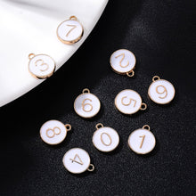 Load image into Gallery viewer, Number Charms Set Gold Enamel Number Charms Typewriter Key Charms Gold White Enamel Charms 1 Set