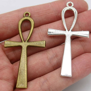 Large Ankh Cross Pendants Antiqued Silver Cross Pendant Bronze Cross Ankh Pendant Egyptian Cross Religious Jewelry 55mm 2pcs