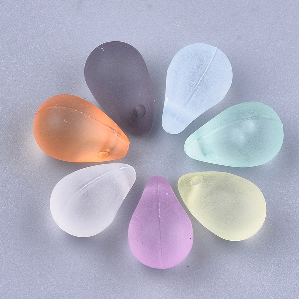 Frosted Teardrop Beads Acrylic Drop Beads Assorted Beads Lot 13mm Beads 10pcs
