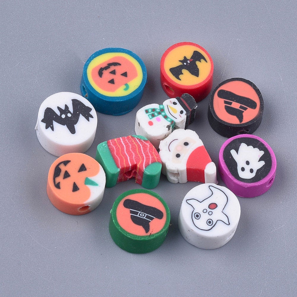 Polymer Clay Beads Assorted Beads Halloween Beads Mixed Beads Polymer Beads 7mm-12mm Beads 20 pieces Wholesale Beads