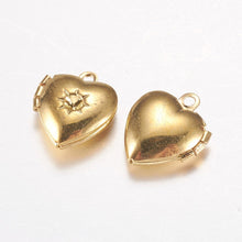Load image into Gallery viewer, Small Heart Lockets Set Rhinestone Setting Photo Locket Pendants Brass Lockets Gold Heart Lockets 12mm 2pcs