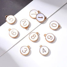 Load image into Gallery viewer, Number Charms Set Gold Enamel Number Charms Typewriter Key Charms Gold White Enamel Charms 1 Set