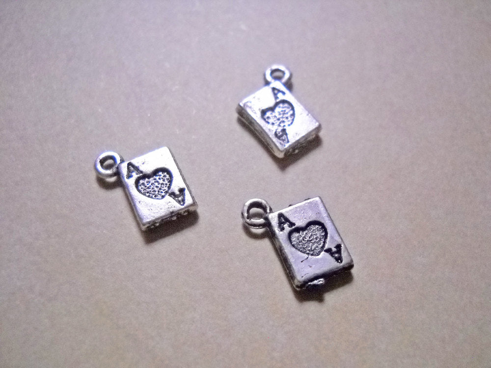 Card Charms Antiqued Silver Ace of Hearts Charms Miniature Charms Playing Card Charms Double Sided Wholesale Charms 20 pieces