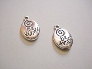 Oval Quote Charms Antiqued Silver Tone "Be Yourself" Inspirational Pendants 21mm Sold per pkg of 5
