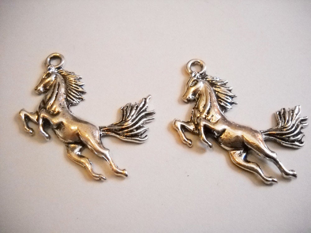 Large Horse Pendants Antiqued Silver Mustang Pendants Large Focal Pendants Silver Horse Findings 2pcs 2