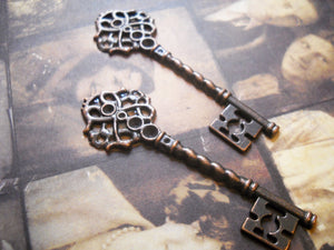 Skeleton Keys Antiqued Copper Keys Steampunk Key Pendants Key Charms Skeleton Key Charms 2.67" 68mm 2 pieces