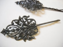 Load image into Gallery viewer, Bobby Pin Blanks Hair Accessory Blanks Antiqued Bronze Hair Pin Blanks Bobby Pins with Large Pad 90mm Filigree 3pcs