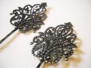 Bobby Pin Blanks Bronze Bobby Pin Hair Pin Blanks Antiqued Bronze Ornate Hair Accessory Blanks 2 pieces 90mm Large Teardrip Filigree Pad