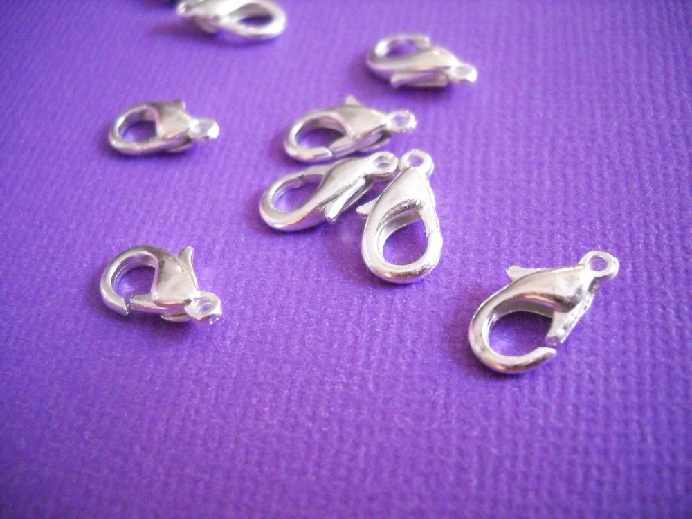 Lobster Clasps Silver Parrot Clasps 12mm Clasps Shiny Silver Clasps Jewelry Clasps Wholesale Findings 10 pieces