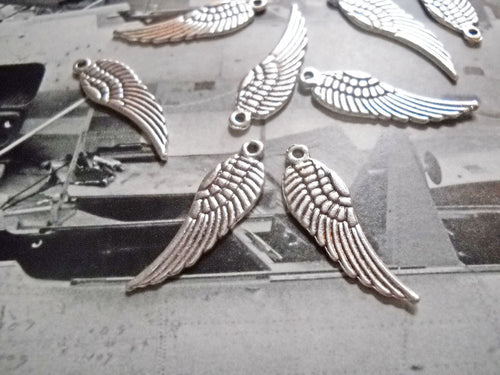 Angel Wing Charms Angel Wing Pendants Wings Antiqued Silver Angel Wings Charms 30mm 24 pieces Double Sided WIngs