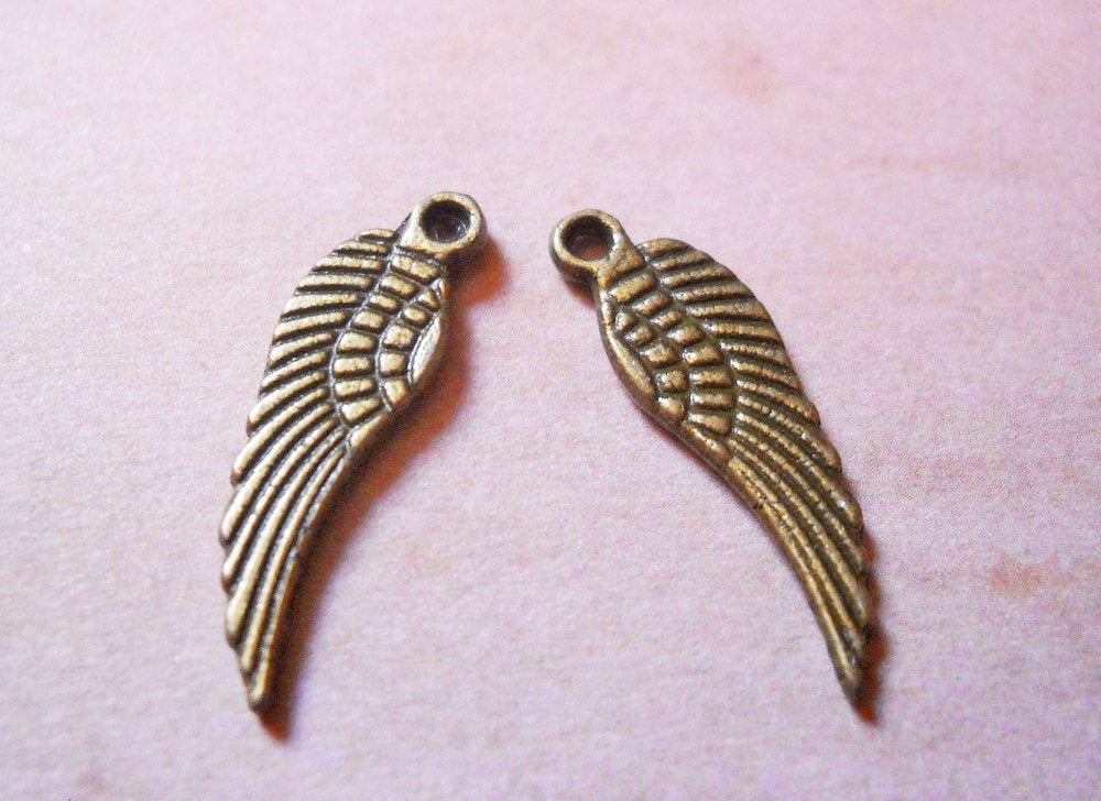 Miniature Angel Wing Charms Double Sided Antiqued Bronze Tiny Findings 17mm Sold per pkg of 10