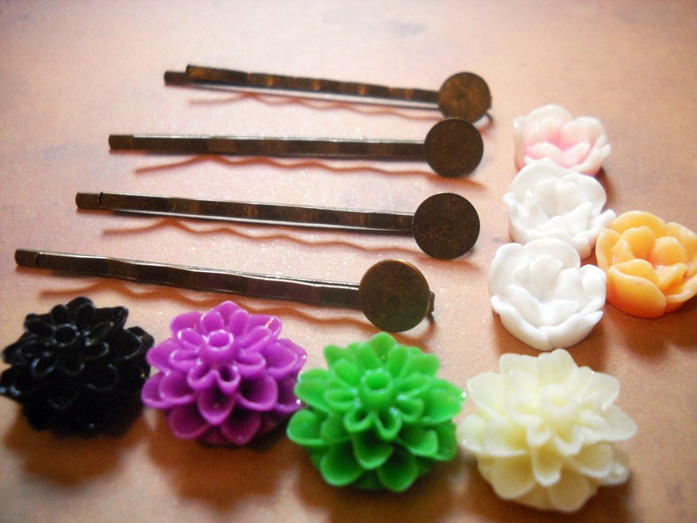 Bobby Pin Blanks Resin Flowers DIY Kit Hair Pin Kit Hair Accessory Findings Mum Cabochons Flat Backs 30pc Set YOU PICK