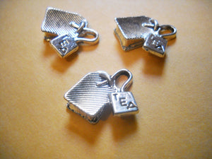 Teabag Charms Tea Pendants Antiqued Silver Tea Charms Tea Party Charms 10 pieces Tea Bag Charms 3D Double Sided