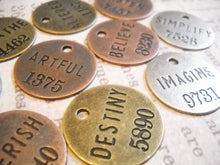 Load image into Gallery viewer, Assorted Charms Word Charms Word Pendants Inspirational Charms Miners Tags Assorted Metals Copper Silver Bronze Philosophy Tags-12pcs PRE