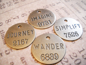 Assorted Charms Word Charms Word Pendants Inspirational Charms Miners Tags Assorted Metals Copper Silver Bronze Philosophy Tags-12pcs PRE
