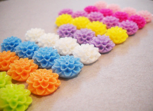 Flower Cabochons Resin Flowers Resin Flatbacks Flower Flatbacks Flat Back Flower Assorted Cabochons Resin Flat Backs 15mm Cabochons 20 pcs