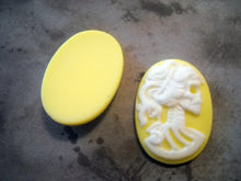 Load image into Gallery viewer, Skeleton Cameo Cabochon Female Skeleton Flat Back Resin Oval Cabochon 25x18 Cabochon Yellow White Lolita Cabochon Flat Back Oval