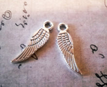 Load image into Gallery viewer, Angel Wing Charms Antiqued Silver Wings Tiny Wing Charms Miniature Charms 200 pieces Bulk Charms Wholesale Charms 17mm Silver Charms