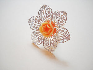 Ring Blanks Flower Ring Blank Large Flower Pad Shiny Silver Blank Ring