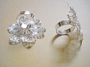 Ring Blanks Flower Ring Blank Large Flower Pad Shiny Silver Blank Ring
